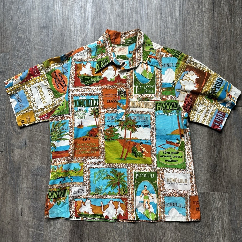NEW Vintage 60s 70s Keone Sportswear Shirt Multi Color Kaanapali Hawaii Men L